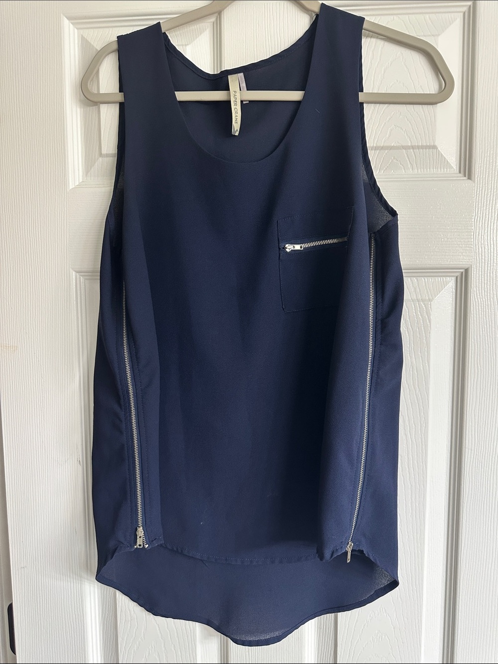 Paper Crane Navy Sleeveless Zip-Accent Dressy Tank Top